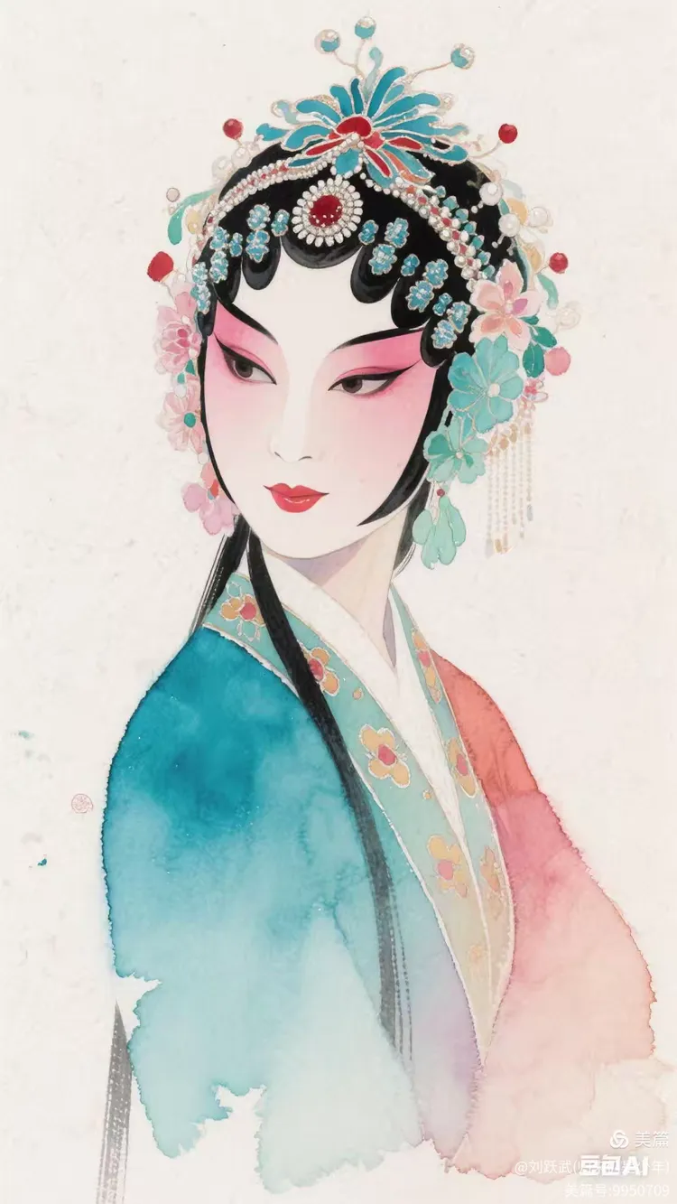 图中是戏曲花旦形象.花旦是中国传统戏曲角色行当,属旦角分支